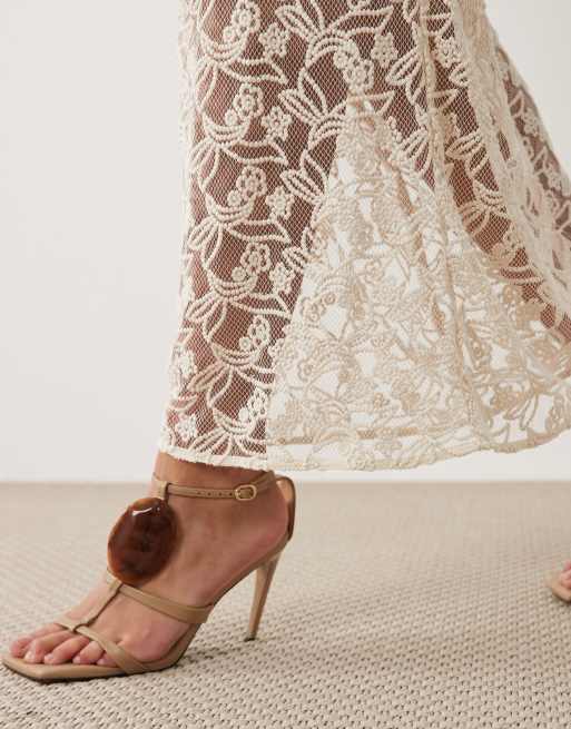 Bardot Venetia sheer midi skirt in light beige (part of a set), 3 of 5