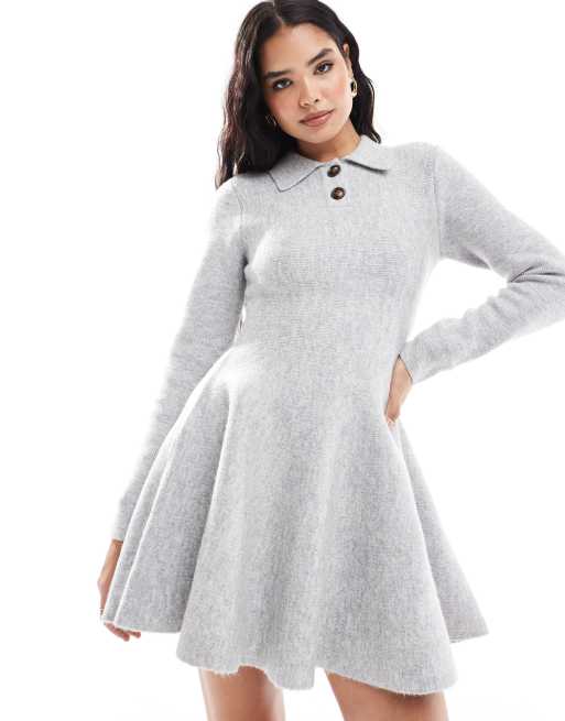 Bardot - Vestito corto in maglia voluminoso color grigio colomba 