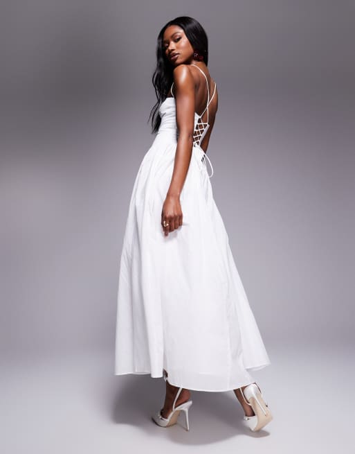Bardot - Vestito lungo bianco allacciato sul retro stile corsetto, 3 di 4