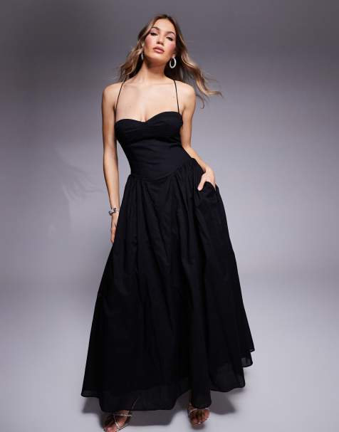 Bardot - Vestito lungo nero a corsetto allacciato sulla schiena - view 1
