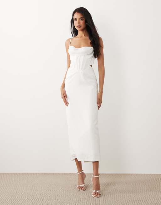 Bardot - Vestito midi a corsetto color avorio con cut-out e spalline sottili