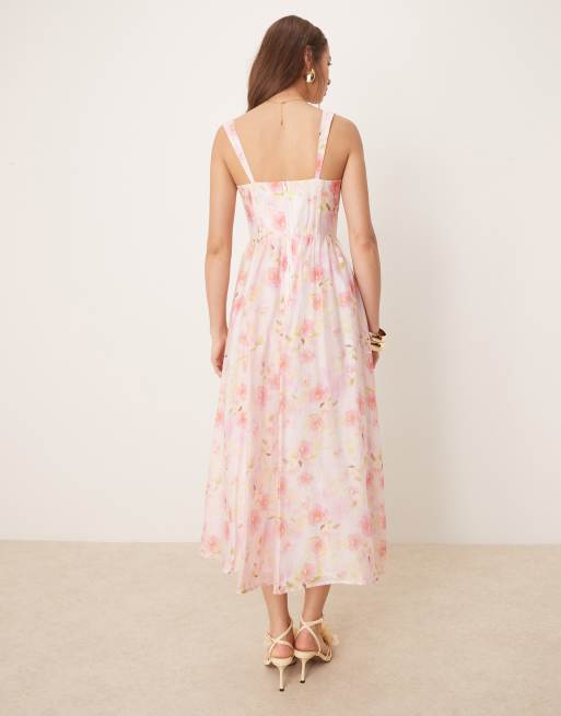 Bardot - Vestito midi rosa a fiori , 4 di 4