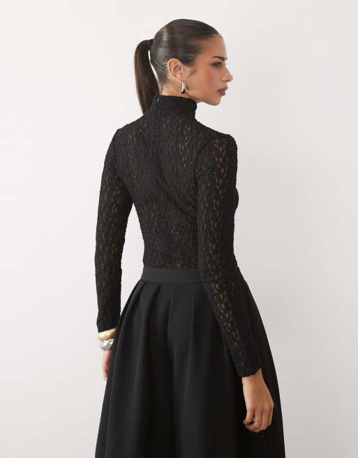 Bardot - Vezza - Sort bodystocking med blomstermønster i mesh, 4 af 4