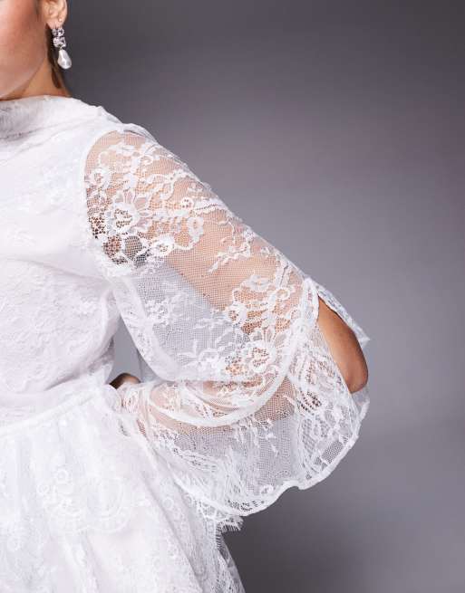 Bardot – Vit miniklänning med hög krage och sjal i spets, 4 av 4