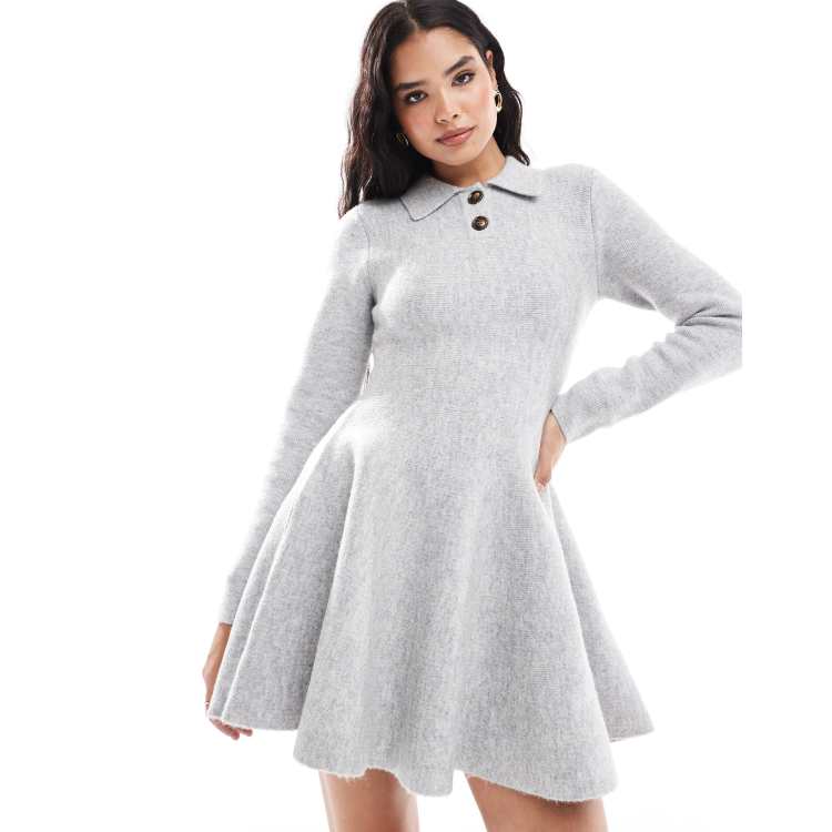 blue rib knit dress The Averie Polo Rib Sweater Dress