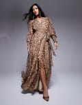 [Bardot] Bardot wrap maxi dress in leopard print-Brown 14 Brown leo