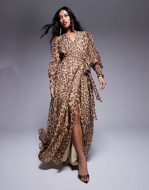 Bardot wrap maxi dress in leopard print