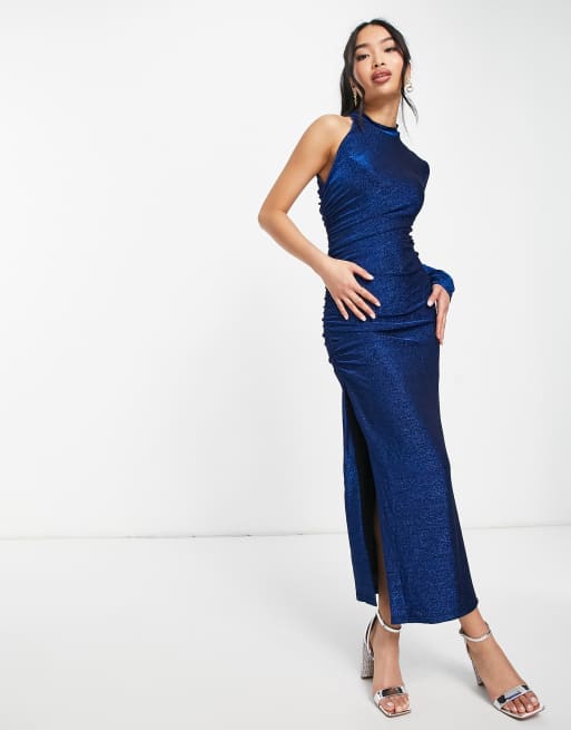 Bardot Xander sparkle split midi dress in blue
