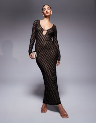 Bardot Yazmin lace midi dress with low back in black