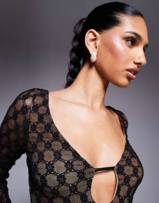 Bardot Yazmin lace midi dress with low back in black