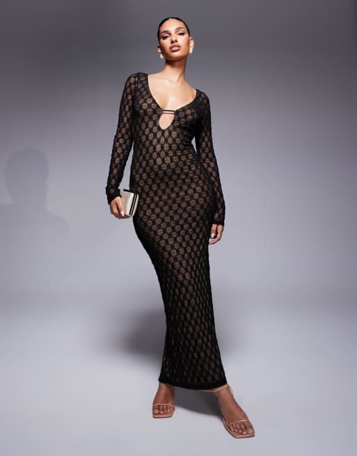 Bardot - Yazmin - Robe mi-longue en dentelle à dos échancré - Noir, 2 de 4