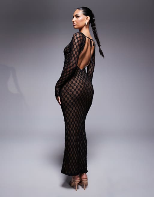 Bardot - Yazmin - Robe mi-longue en dentelle à dos échancré - Noir, 3 de 4