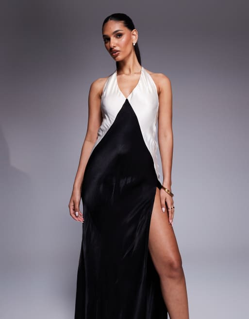Bardot Yve contrast halter dress in black ivory