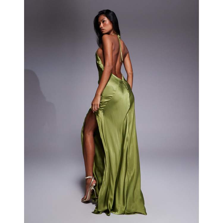 Bardot Yve halter dress in khaki | ASOS
