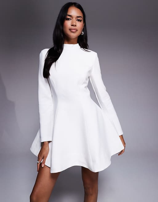 white dress mini long sleeve Kelly Sequin Model is a standard XS and is wearing size XS Bardot Zephyra long sleeve mini