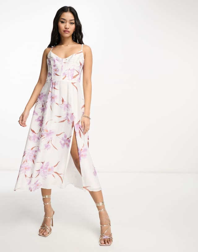 Bardot Zeta slip midi dress in ivory floral