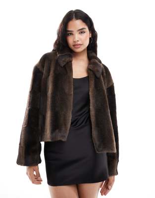 Bardot zip faux fur jacket in dark chocolate