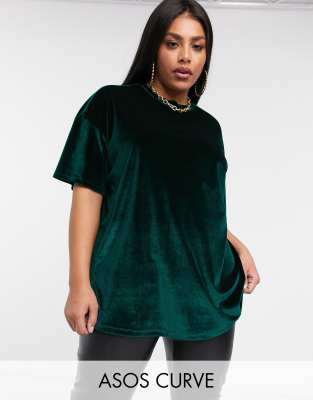 фото Бархатная oversize-футболка asos design curve-зеленый asos curve