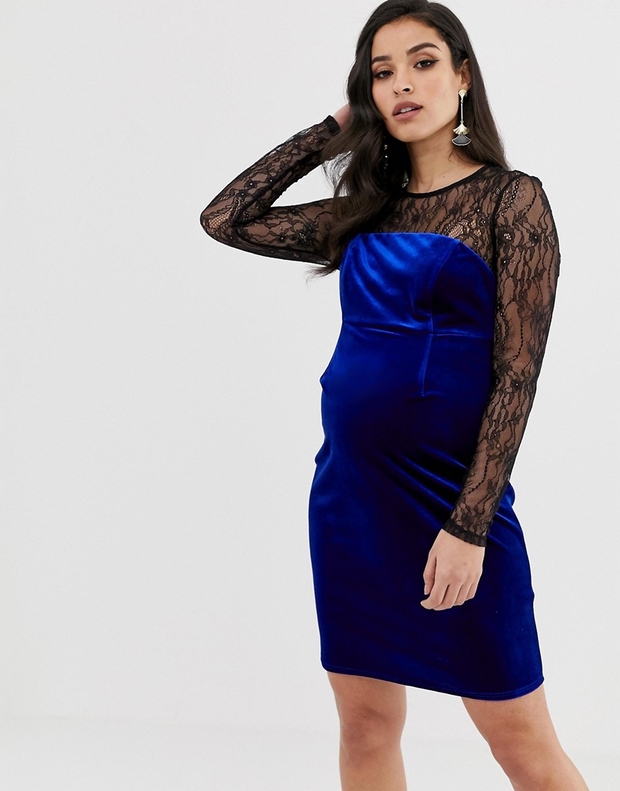 фото Бархатное облегающее платье мини с кружевной отделкой asos design maternity-синий asos maternity