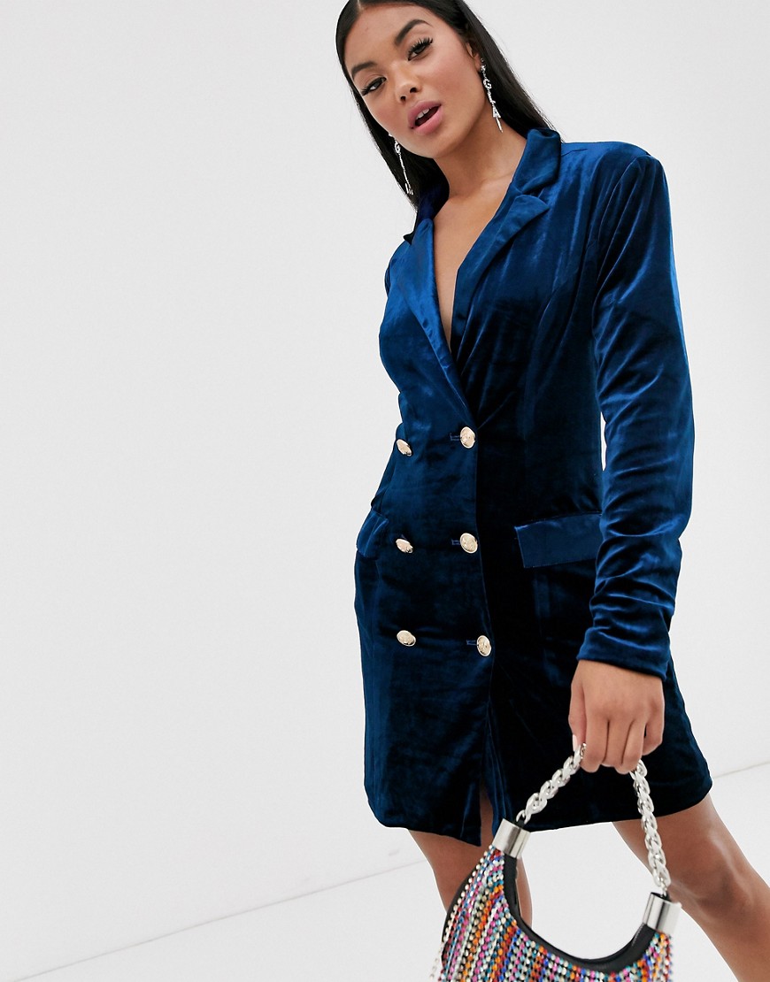 фото Бархатное платье-блейзер missguided-темно-синий