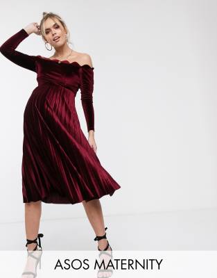 фото Бархатное платье миди с фактурной отделкой asos design maternity-красный asos maternity