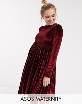 фото Бархатное платье мини с длинными рукавами asos design maternity-красный asos maternity