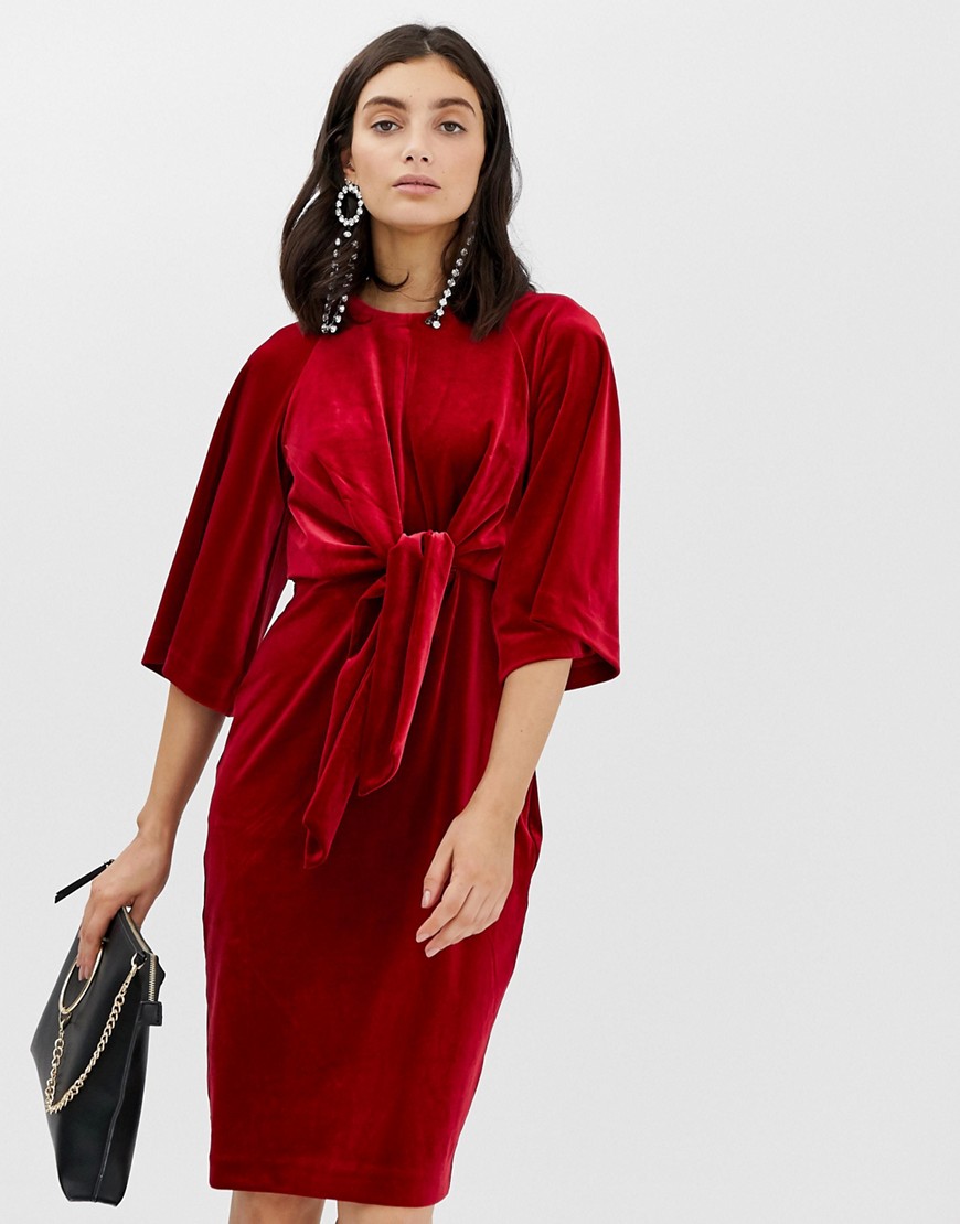фото Бархатное платье с завязкой in wear vonda-красный