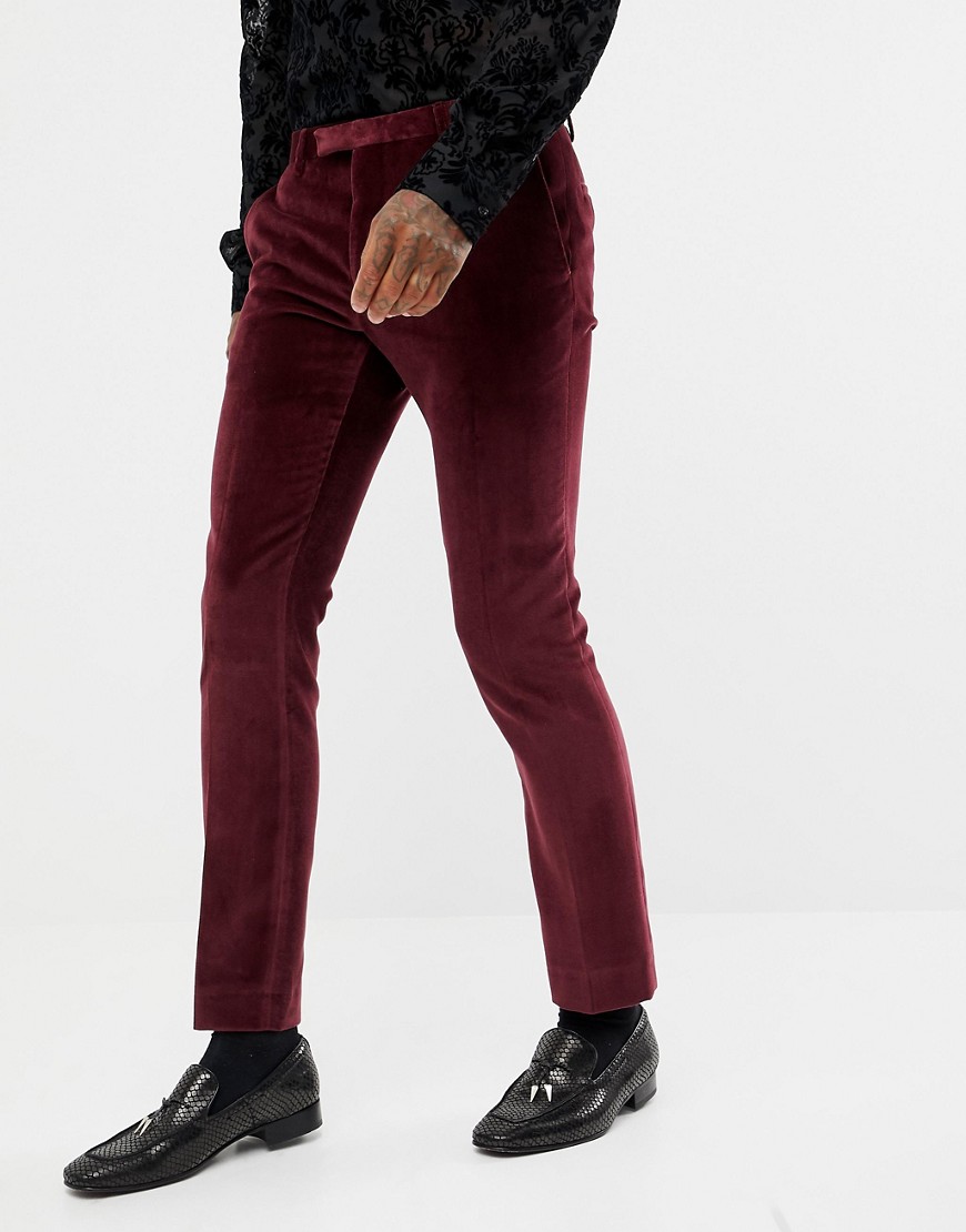 фото Бархатные бордовые облегающие брюки twisted tailor-красный