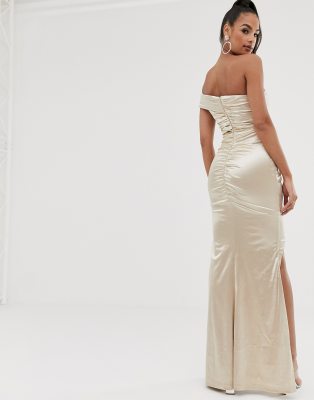 Bariano Asymmetric Liquid Draped Gown In Gold Asos