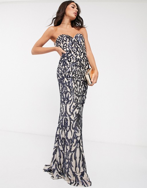 Bariano bandeau maxi dress with ornate embellishment in navy