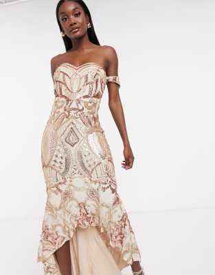 bariano off shoulder sweetheart sequin maxi dress