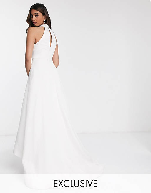 Bariano bridal high low mesh maxi dress with pockets in ivory