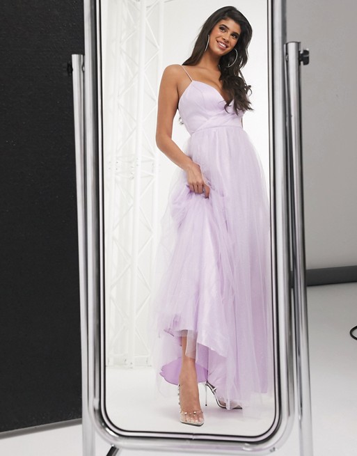 Bariano cami strap cross over full skirt maxi dress in lilac