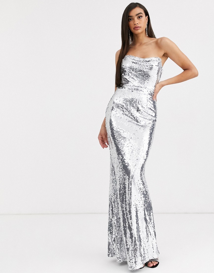 Bariano Corset Sequin Gown In Liquid Silver | ModeSens