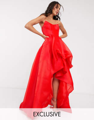 Bariano Exclusive Bandeau High Low Organza Maxi Dress In Red