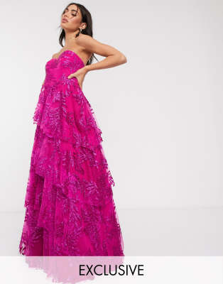 Bariano exclusive tiered floral dress in hot pink