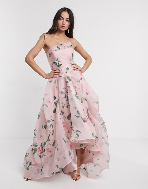 Bariano full maxi dress with organza bust detail in multi floral