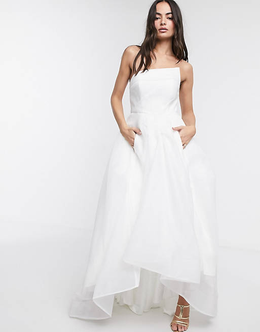 Bariano full maxi dress with organza bust detail in white
