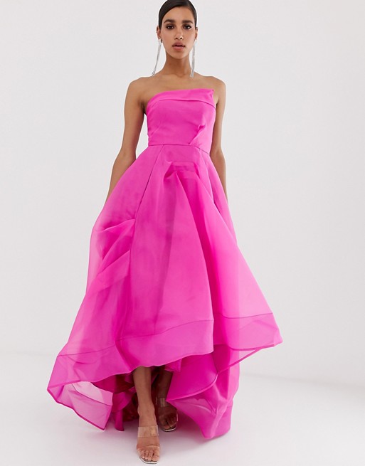 Bariano full maxi dress with organza bust detail in fuchsia