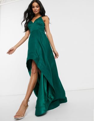 emerald green high low prom dress