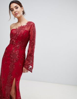 one shoulder embroidered dress