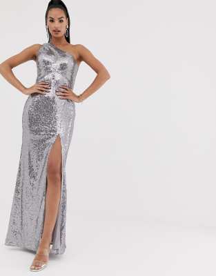 one shoulder sequin long dress