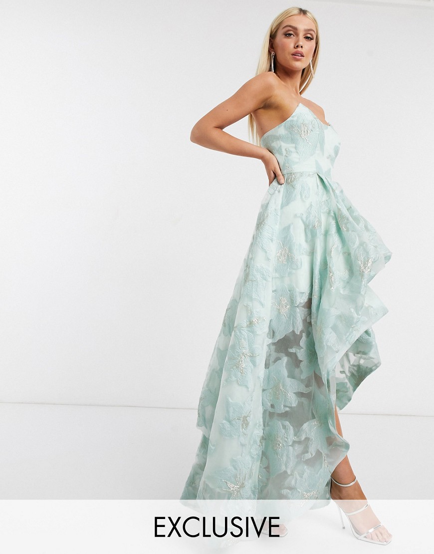 Bariano organza high low dress in mint floral-Multi