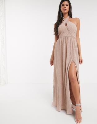 gold halter neck maxi dress