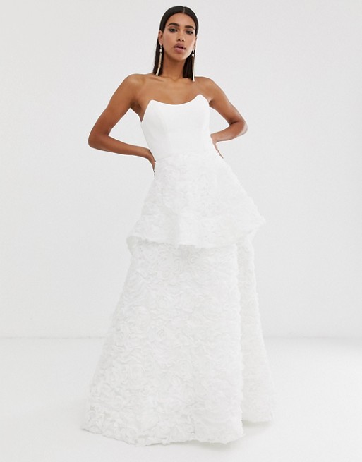 Bariano square neck bridal dress in white