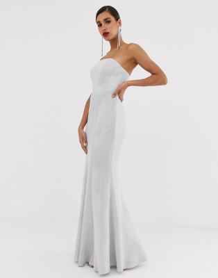 strapless silver gown