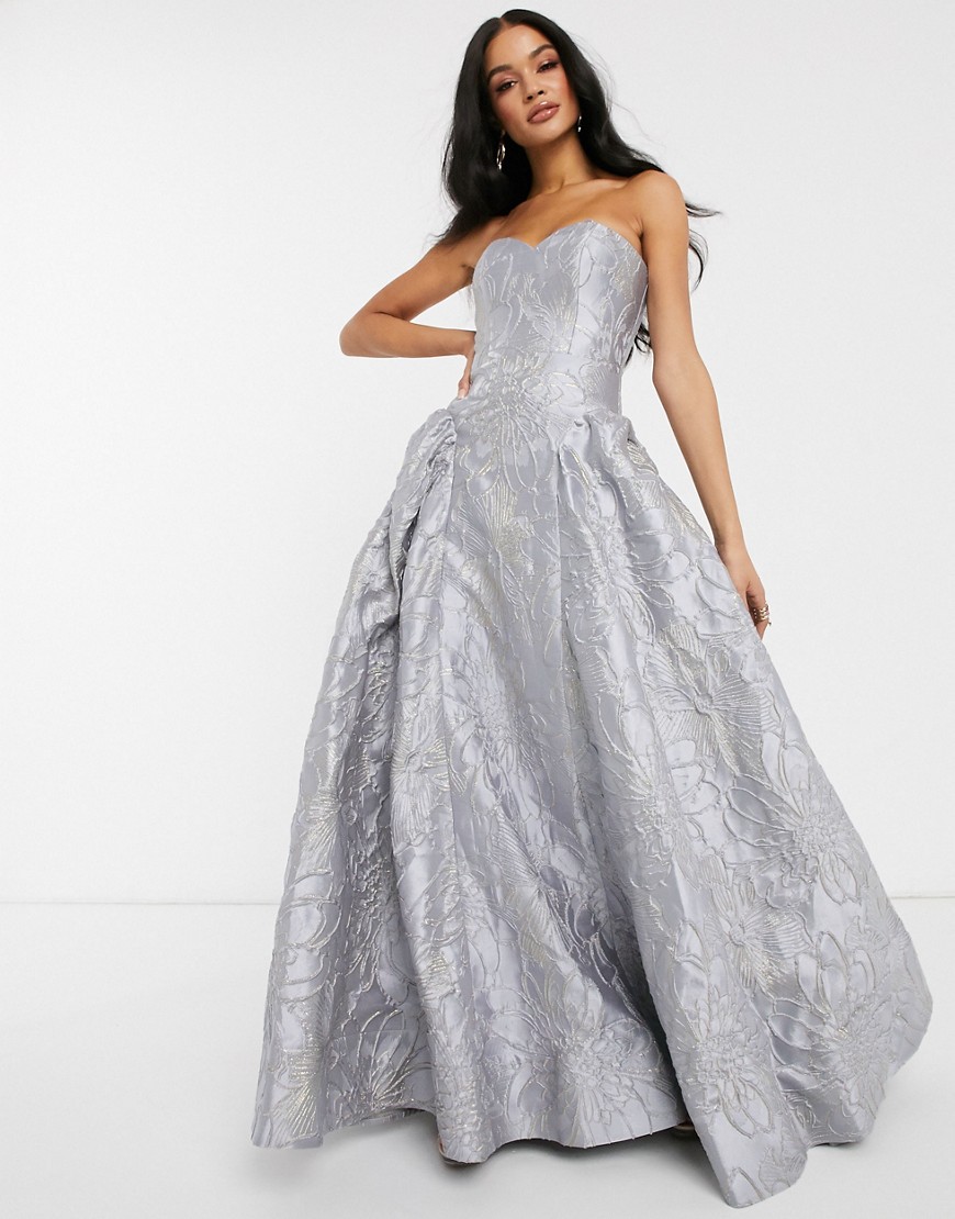 Bariano sweetheart neck prom dress in frosty grey