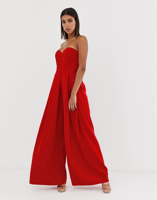 Bariano sweetheart wide leg maxi jumpsuit in red