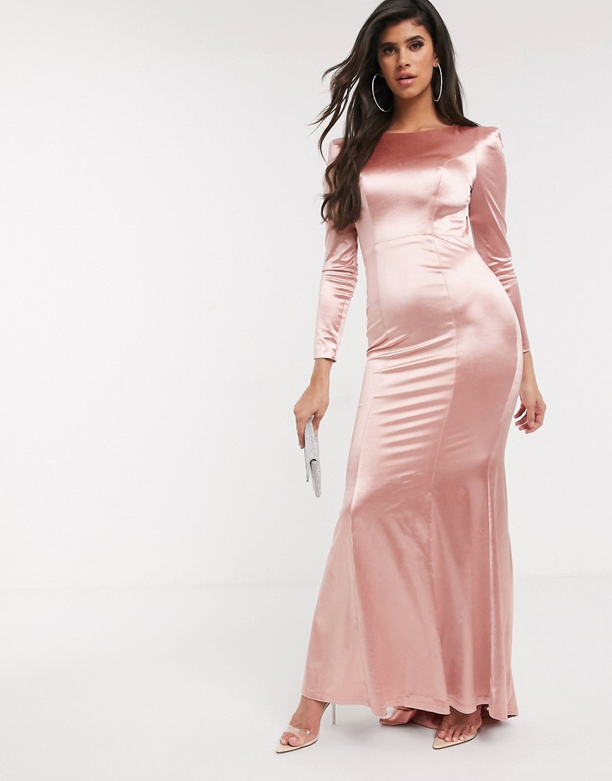 Bariano - Vestito lungo sinuoso e lucido a maniche lunghe oro rosa