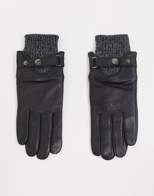 Barneys Original leather cuffed touchscreen gloves with popper detail